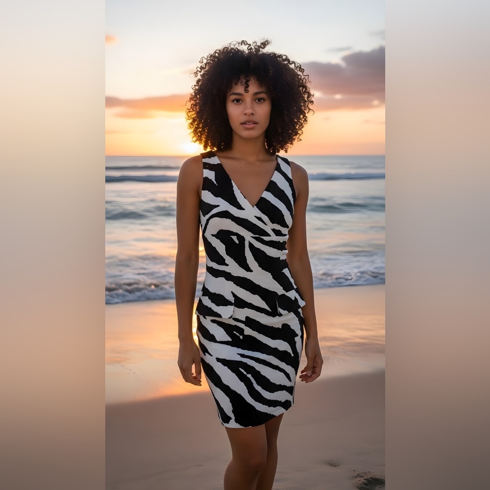 Michael Kors Black and White Zebra Print Midi Dress